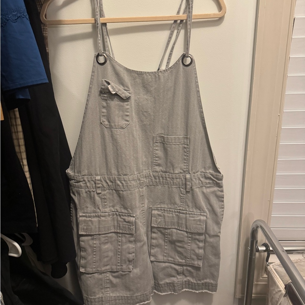 Gray Denim Overalls with Pockets